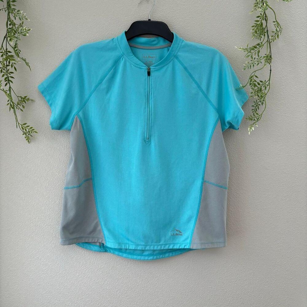 LL Bean Cycling Shirt Women XL Zipped Pocket Biking Sports Exercise Workout